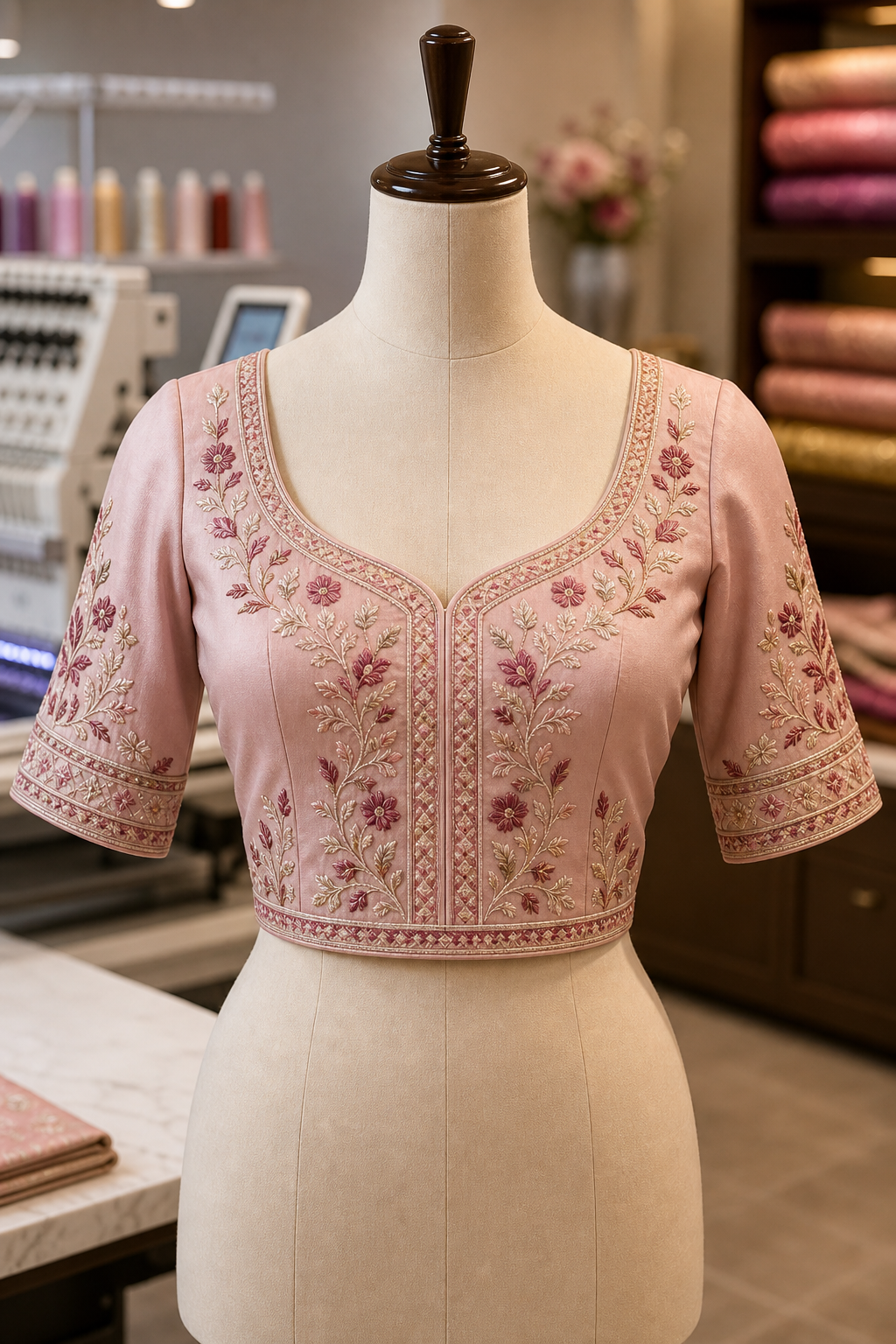 Computer embroidery blouse on mannequin